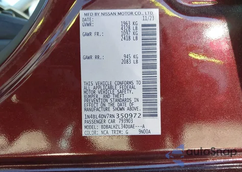 2024 Nissan Altima Sv Fwd from USA, damaged, VIN 1N4BL4DV7RN350972